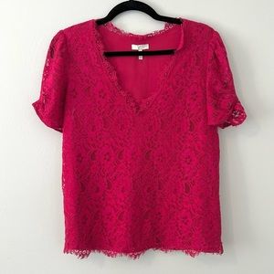Joie Pink Nevina Lace Short Sleeve Blouse Top Size M